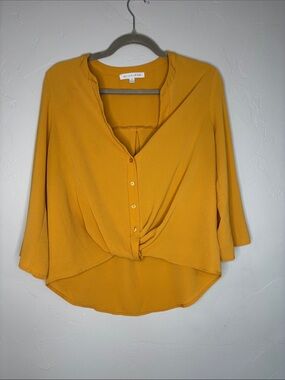 Olive & Oak Mustard Twist-Front Button Blouse